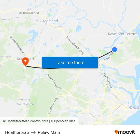 Heatherbrae to Pelaw Main map