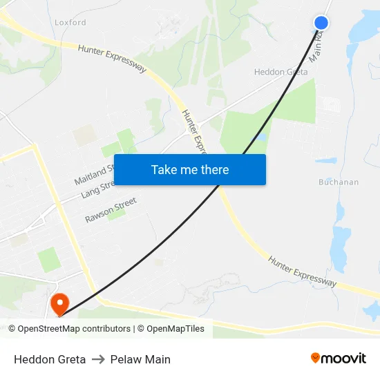 Heddon Greta to Pelaw Main map