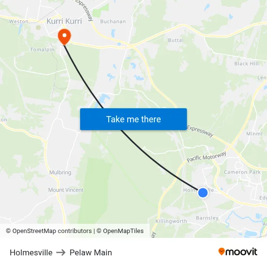 Holmesville to Pelaw Main map