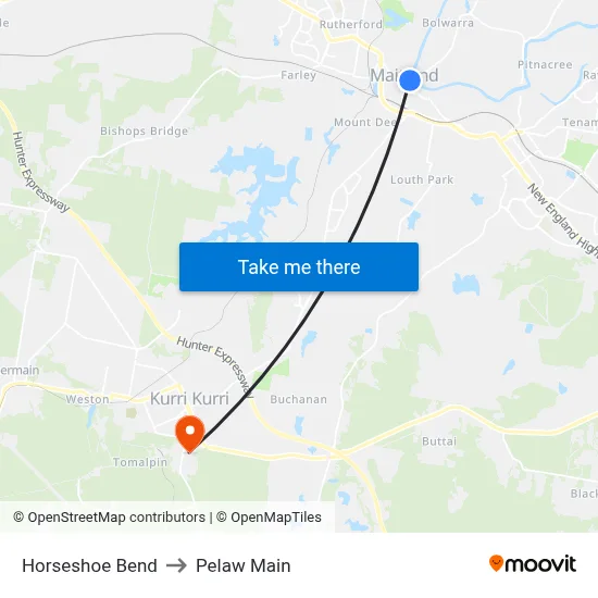 Horseshoe Bend to Pelaw Main map