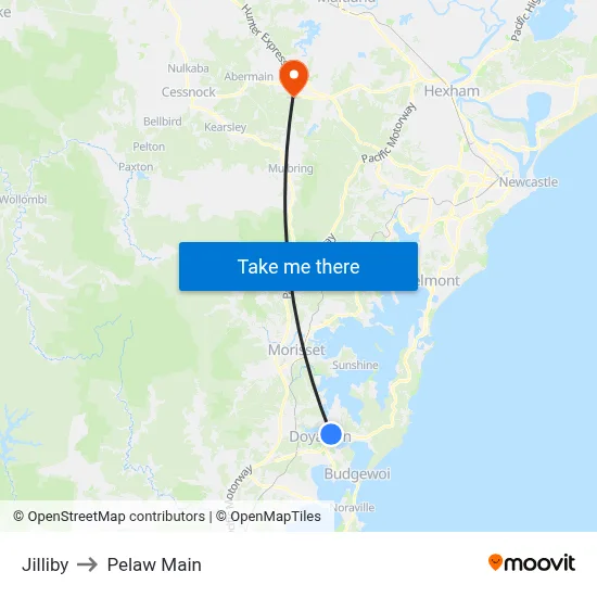 Jilliby to Pelaw Main map