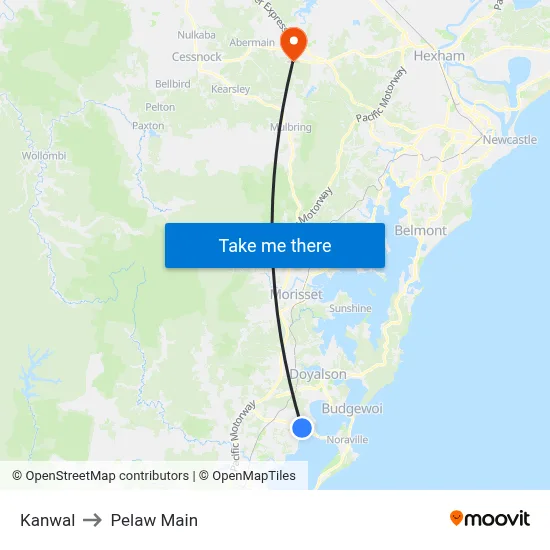 Kanwal to Pelaw Main map
