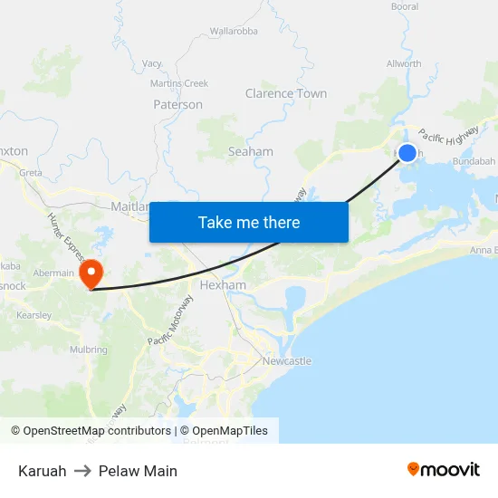 Karuah to Pelaw Main map