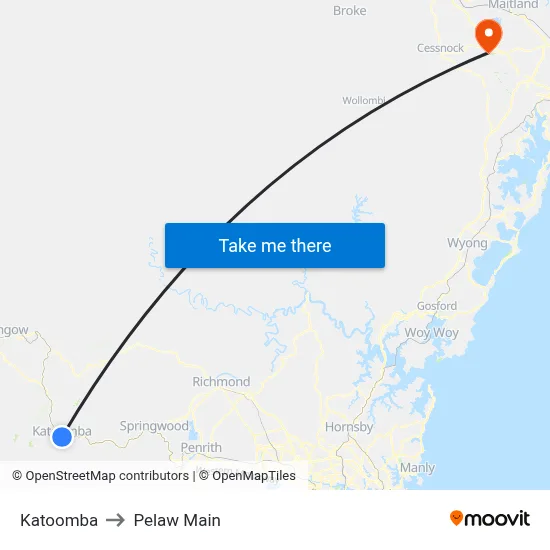 Katoomba to Pelaw Main map