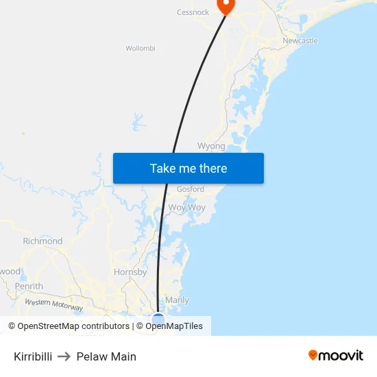 Kirribilli to Pelaw Main map