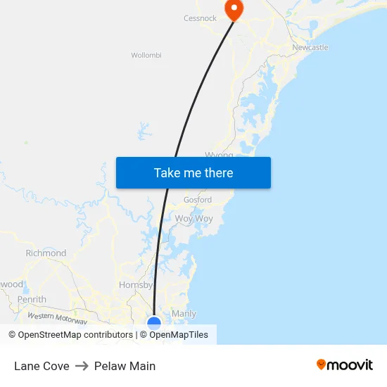 Lane Cove to Pelaw Main map