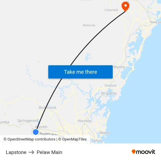 Lapstone to Pelaw Main map