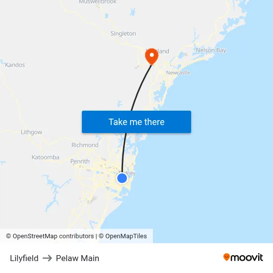 Lilyfield to Pelaw Main map