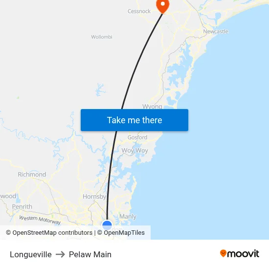 Longueville to Pelaw Main map