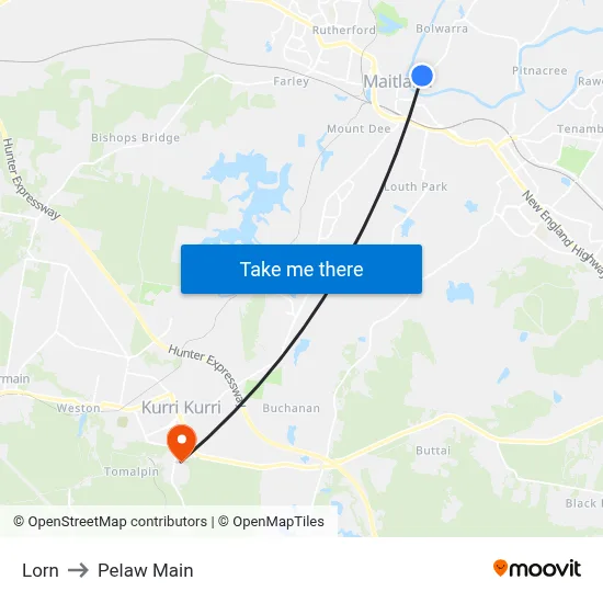 Lorn to Pelaw Main map