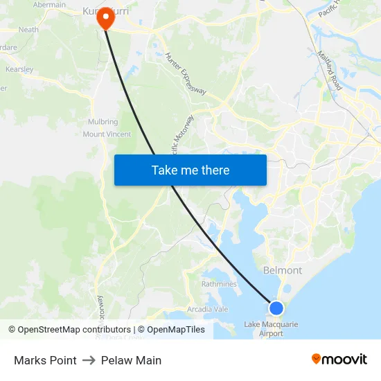 Marks Point to Pelaw Main map