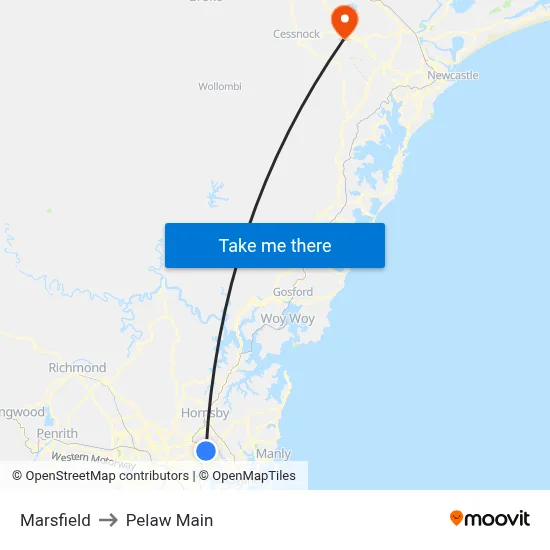 Marsfield to Pelaw Main map