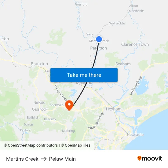 Martins Creek to Pelaw Main map
