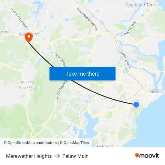Merewether Heights to Pelaw Main map