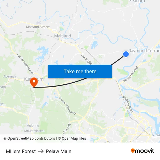 Millers Forest to Pelaw Main map