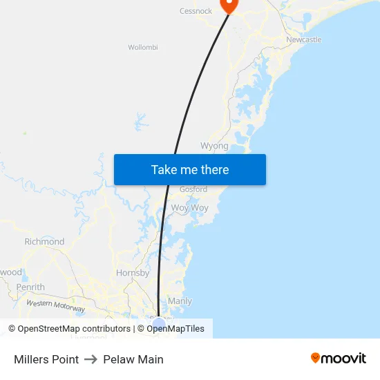 Millers Point to Pelaw Main map
