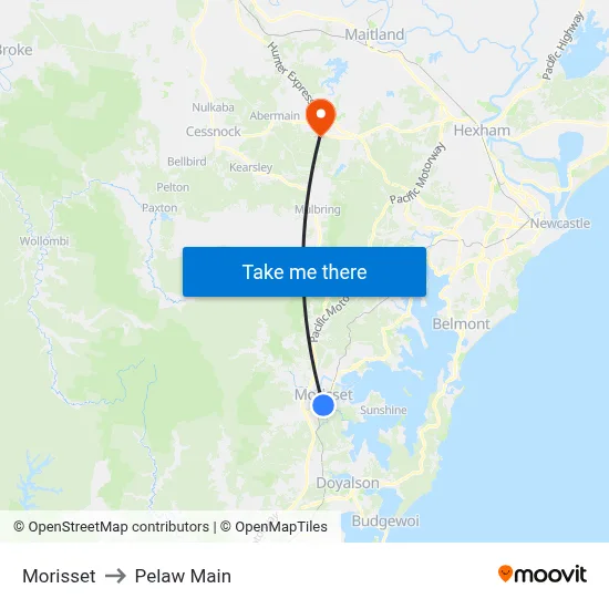Morisset to Pelaw Main map
