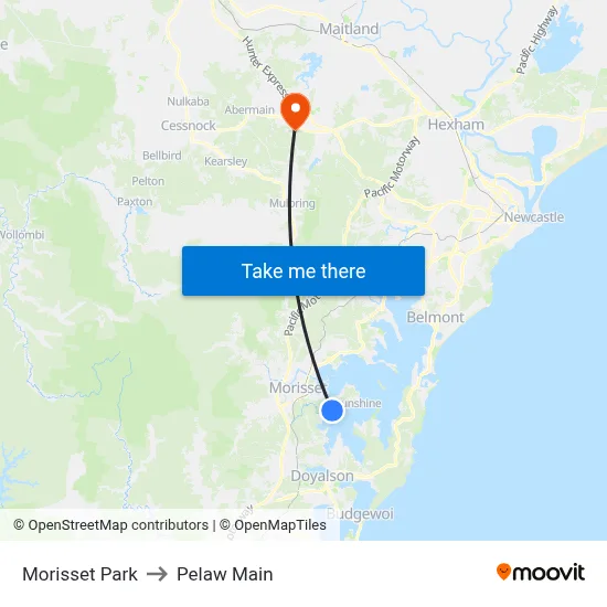 Morisset Park to Pelaw Main map
