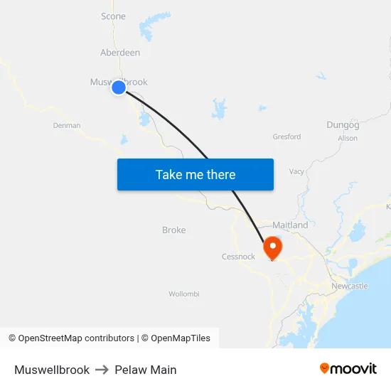 Muswellbrook to Pelaw Main map