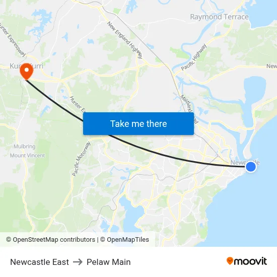 Newcastle East to Pelaw Main map