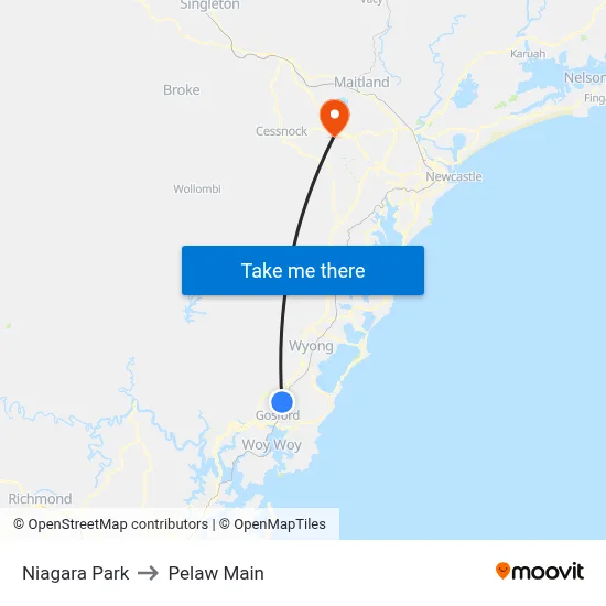 Niagara Park to Pelaw Main map