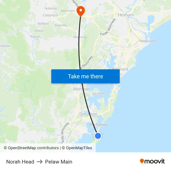 Norah Head to Pelaw Main map
