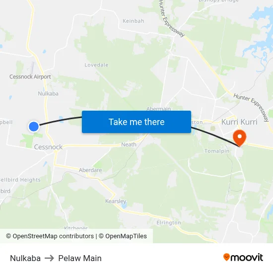 Nulkaba to Pelaw Main map
