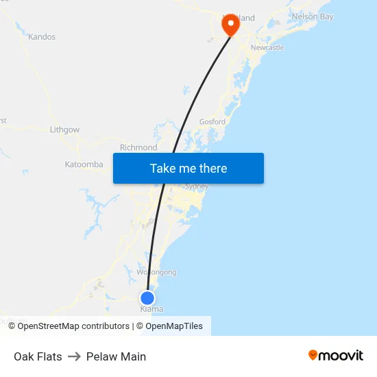 Oak Flats to Pelaw Main map
