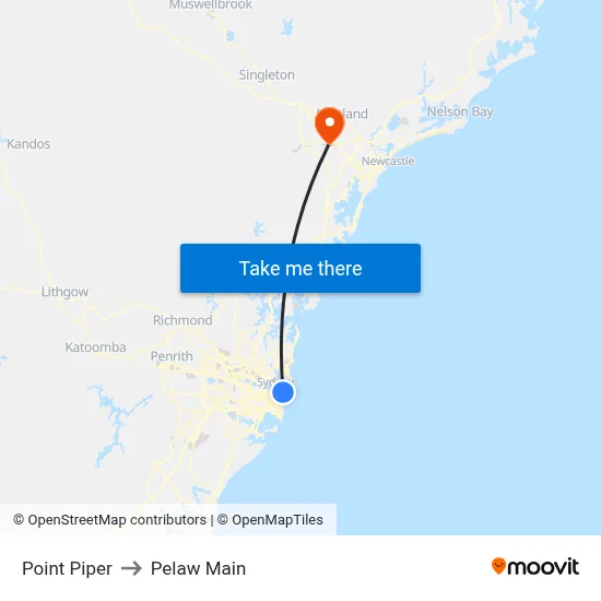 Point Piper to Pelaw Main map