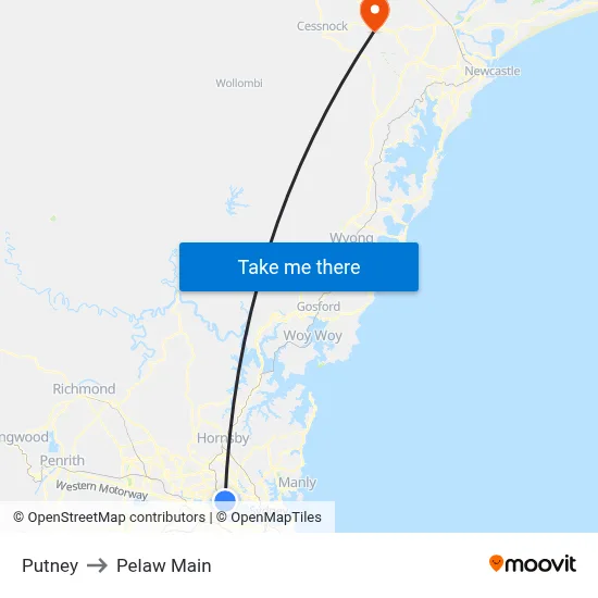 Putney to Pelaw Main map
