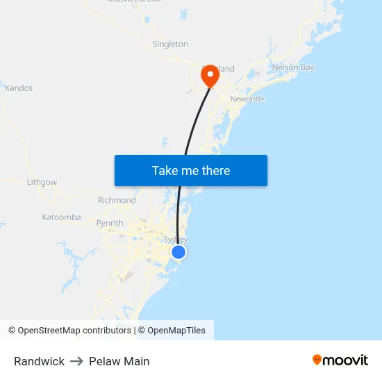 Randwick to Pelaw Main map