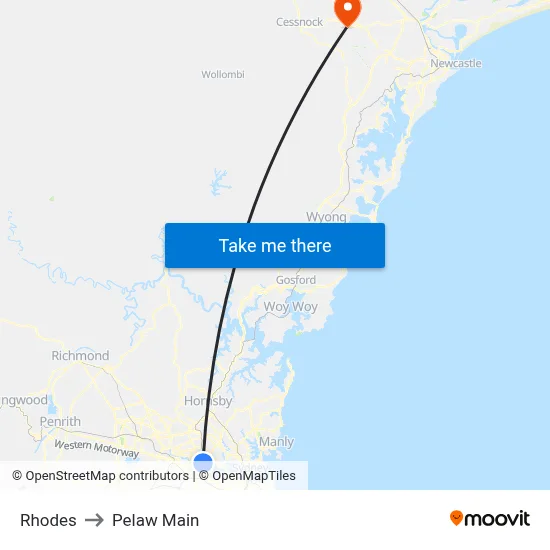Rhodes to Pelaw Main map