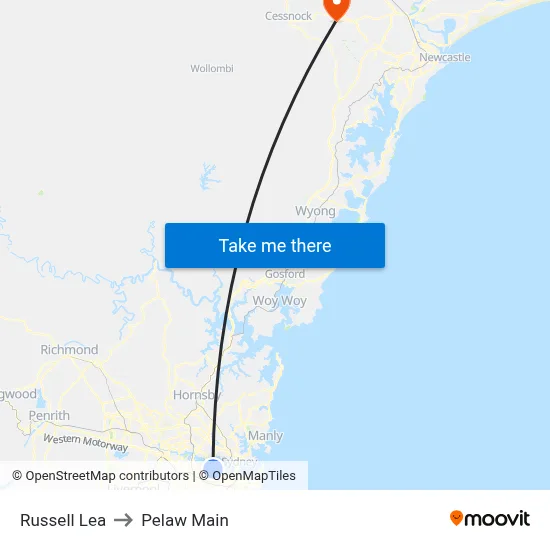 Russell Lea to Pelaw Main map
