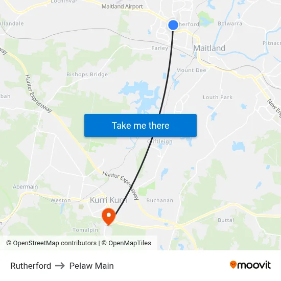 Rutherford to Pelaw Main map