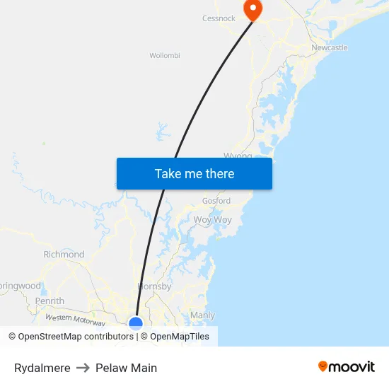 Rydalmere to Pelaw Main map