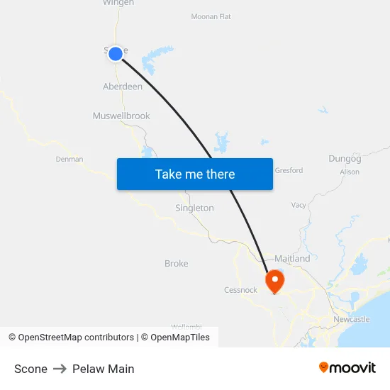 Scone to Pelaw Main map