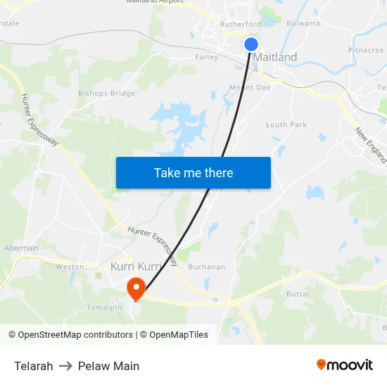 Telarah to Pelaw Main map