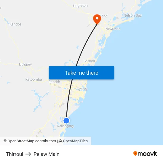 Thirroul to Pelaw Main map