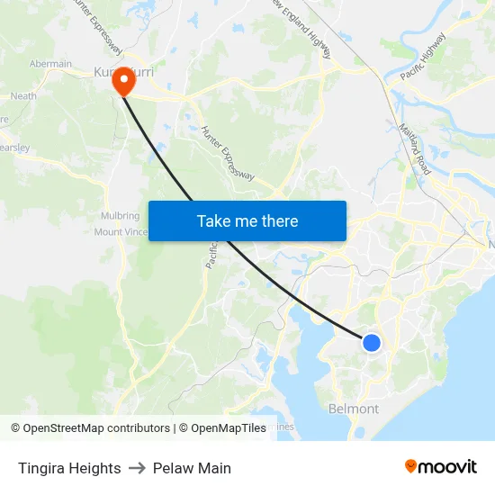 Tingira Heights to Pelaw Main map