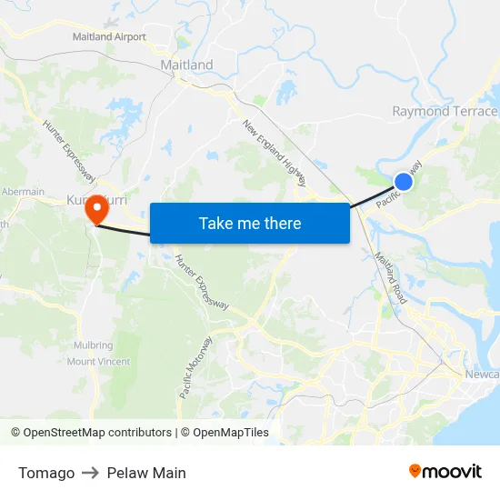 Tomago to Pelaw Main map