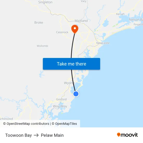 Toowoon Bay to Pelaw Main map