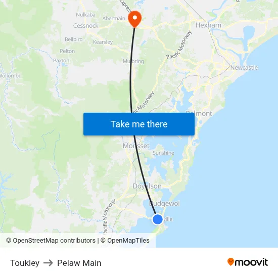 Toukley to Pelaw Main map