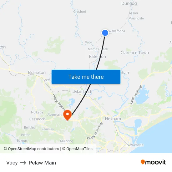 Vacy to Pelaw Main map