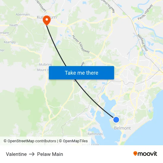 Valentine to Pelaw Main map