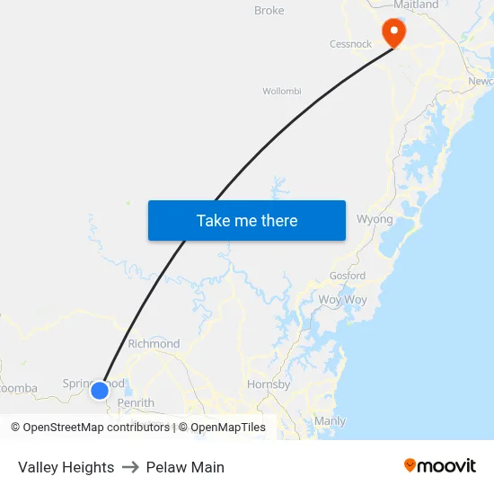 Valley Heights to Pelaw Main map