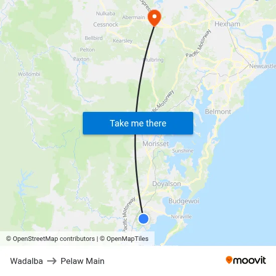 Wadalba to Pelaw Main map
