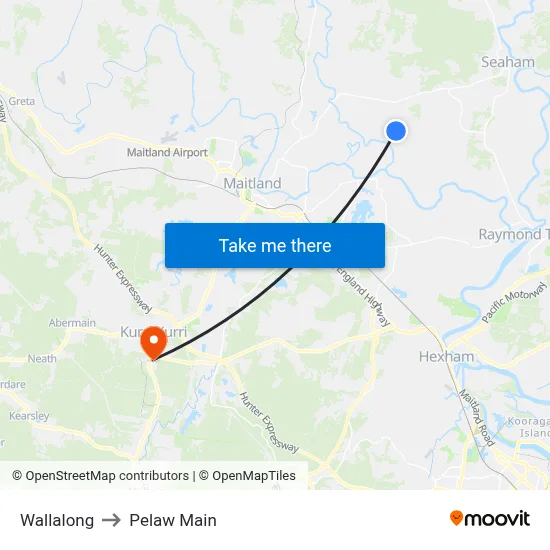 Wallalong to Pelaw Main map