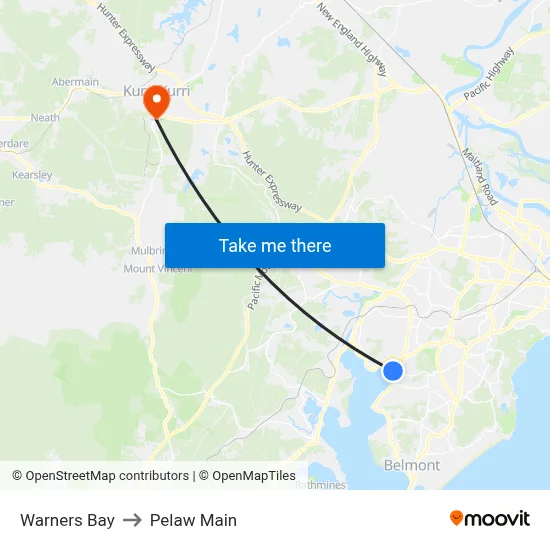 Warners Bay to Pelaw Main map