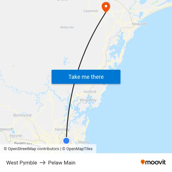 West Pymble to Pelaw Main map