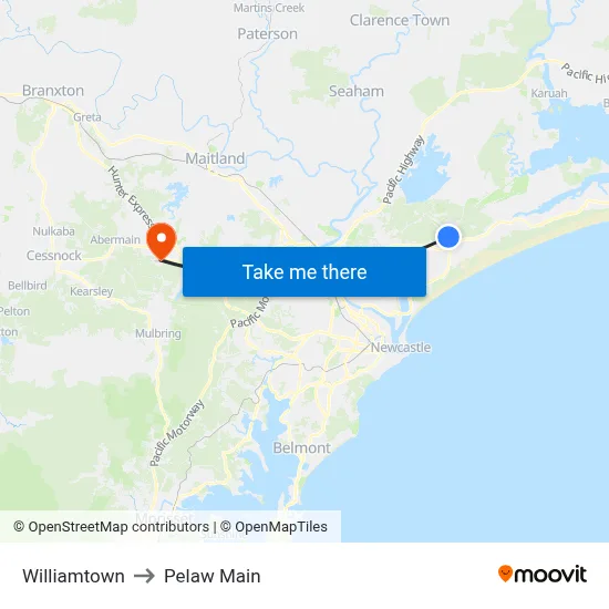 Williamtown to Pelaw Main map